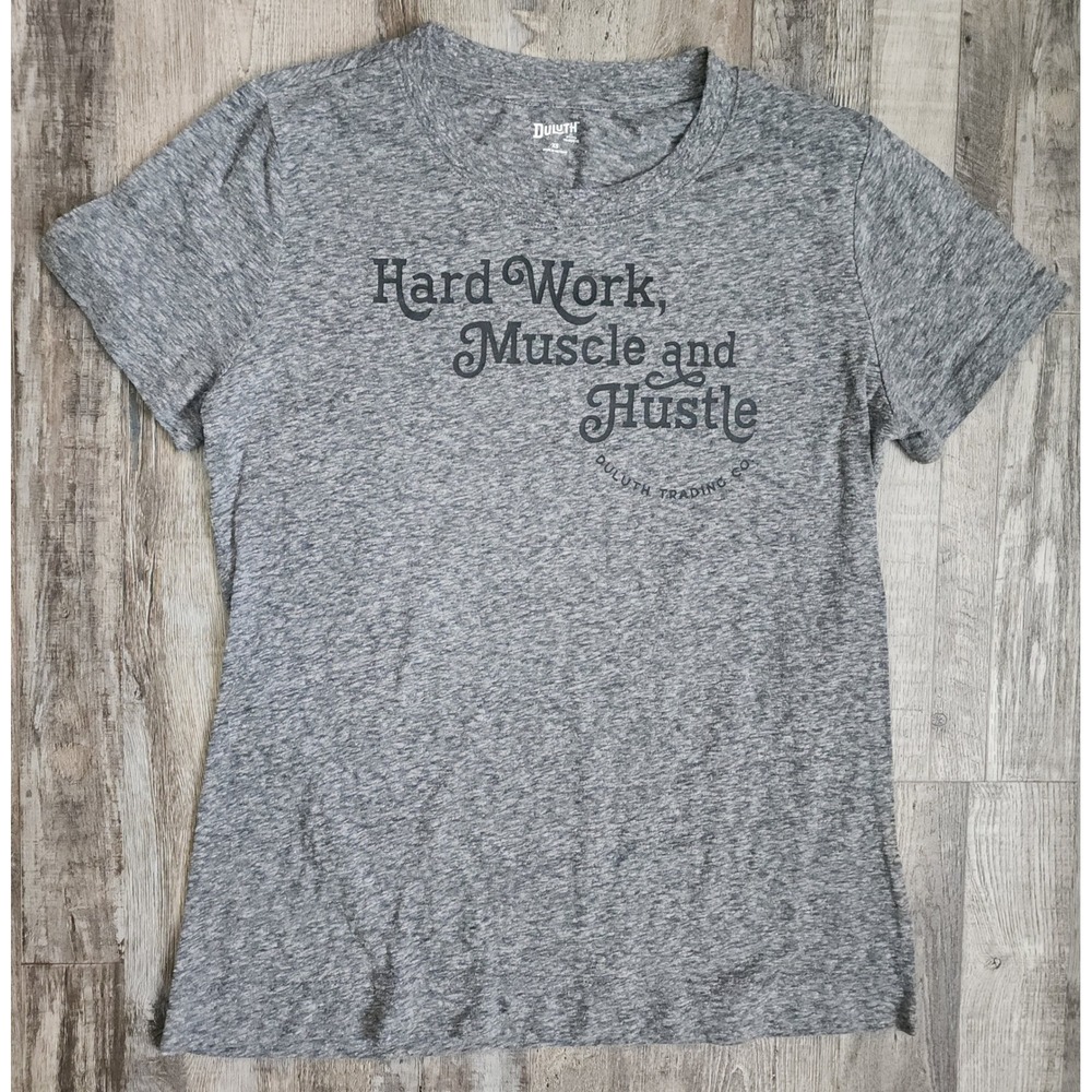 Duluth Trading Co Graphic T-Shirt Womens XS Grey Muscle Hustle Short Sleeve